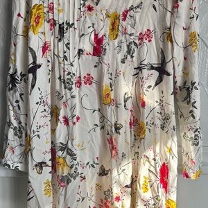 Old Navy Maternity Floral Bird Print Pleated Tunic Dress s pWhite Multi New
